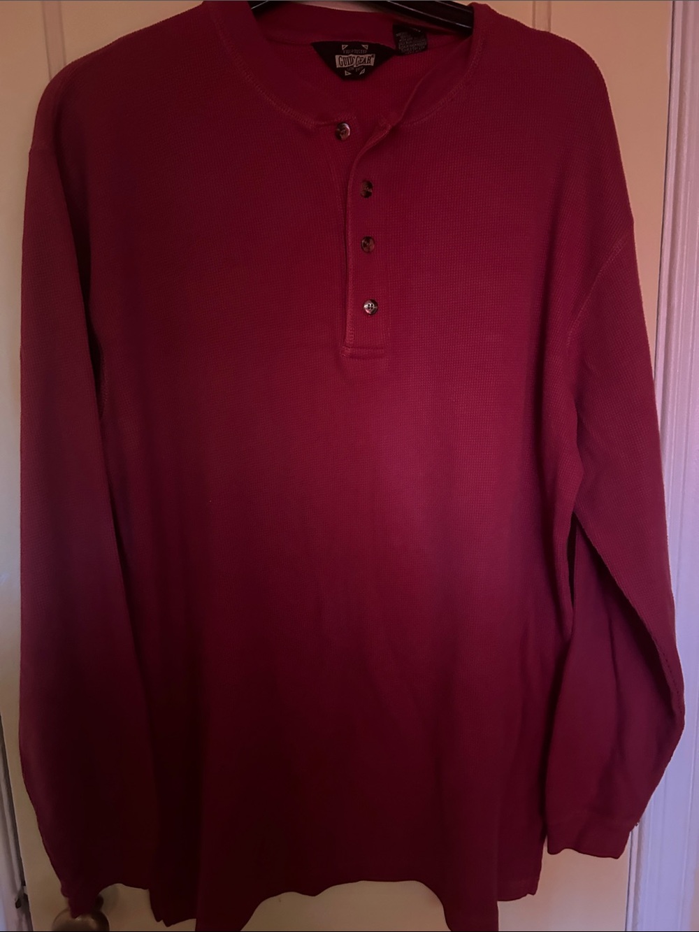Men's Long Sleeve Henley Shirt in Burgundy - Classic Button Placket